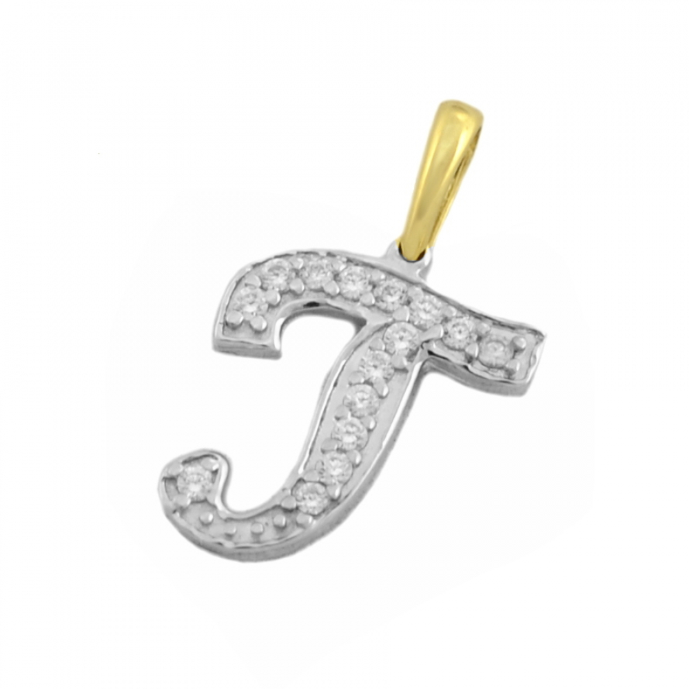 Buchstaben Anhänger T aus 585 Gold bicolor mit Zirkonia*