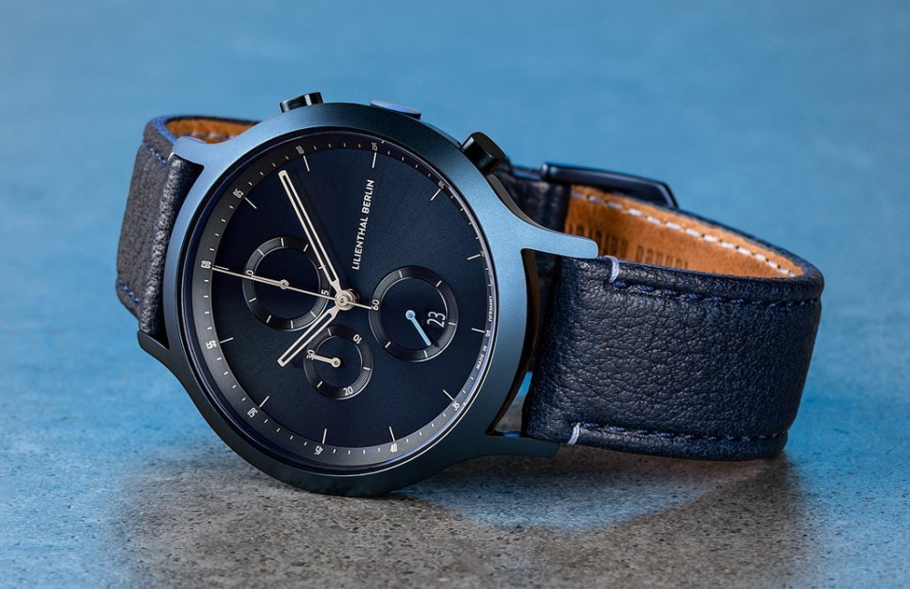 Lilienthal Berlin C01-103-B003E Chronograph all blue 42,5mm, Lederband blau