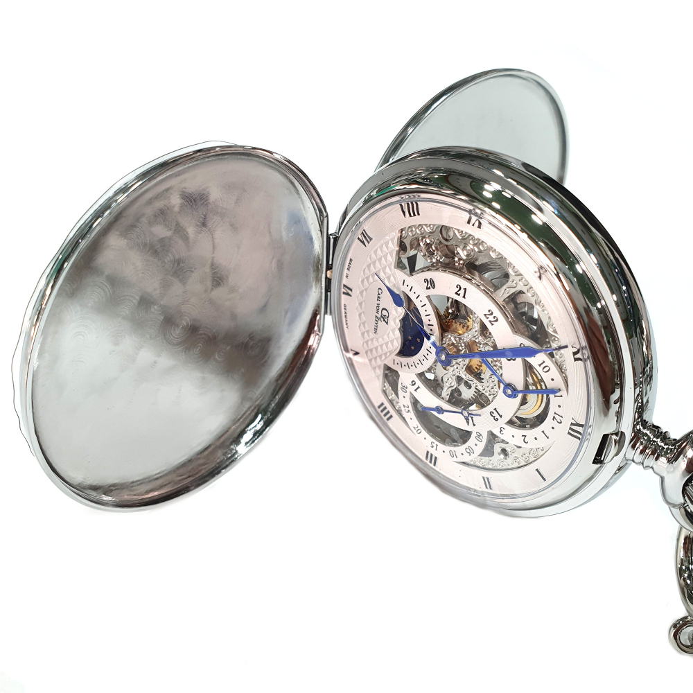 Carl von Zeyten Schutter CVZ0038SL Taschenuhr Handaufzug, Dual Time, Tag-Nacht