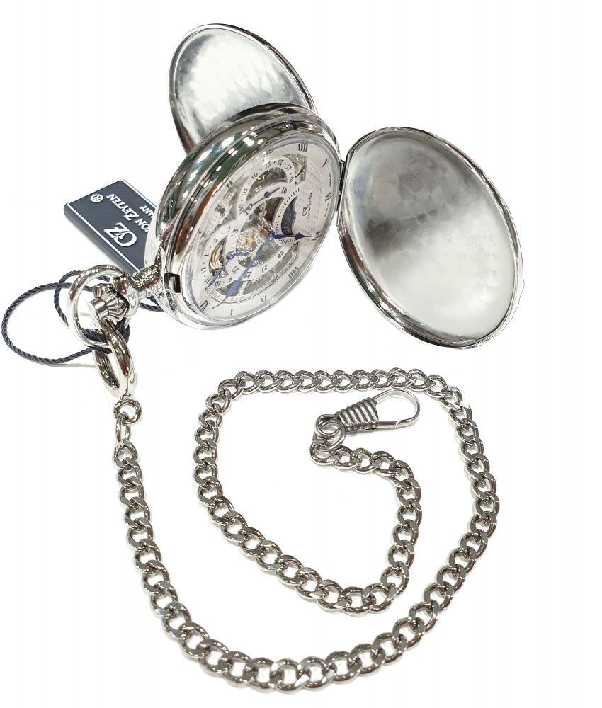 Carl von Zeyten Schutter CVZ0038SL Taschenuhr Handaufzug, Dual Time, Tag-Nacht
