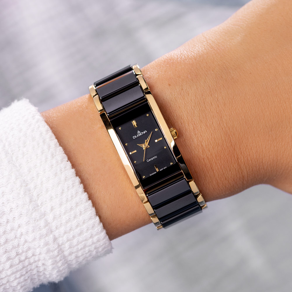 DUGENA Damen Armbanduhr Keramik / Edelstahl 4460591