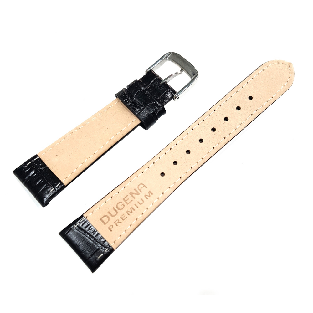 Dugena Ersatzband Lederband schwarz Stegbreite 20mm Krokoprägung