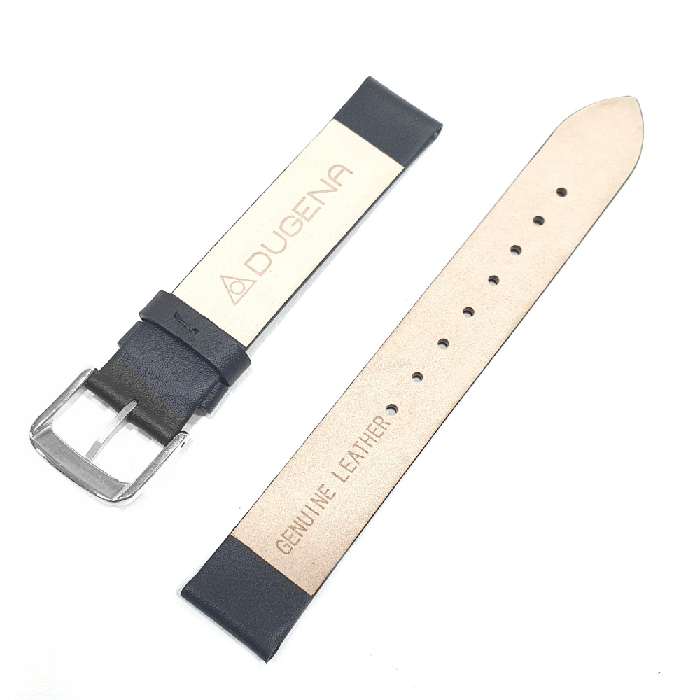 Dugena Ersatzband Lederband schwarz Stegbreite 16mm, Schlicht Silberfarben