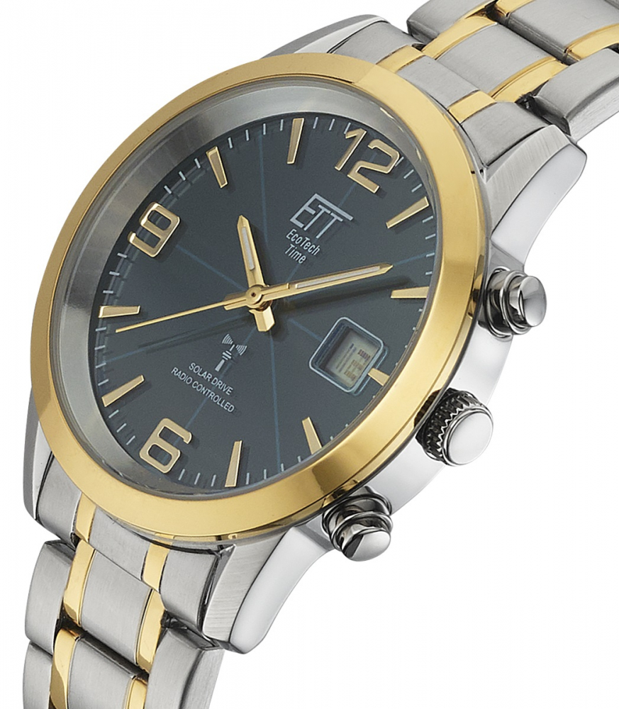ETT Eco Tech Time Funk-Solar - Herren Uhr Edelstahl EGS-11502-32M bicolor, Blau