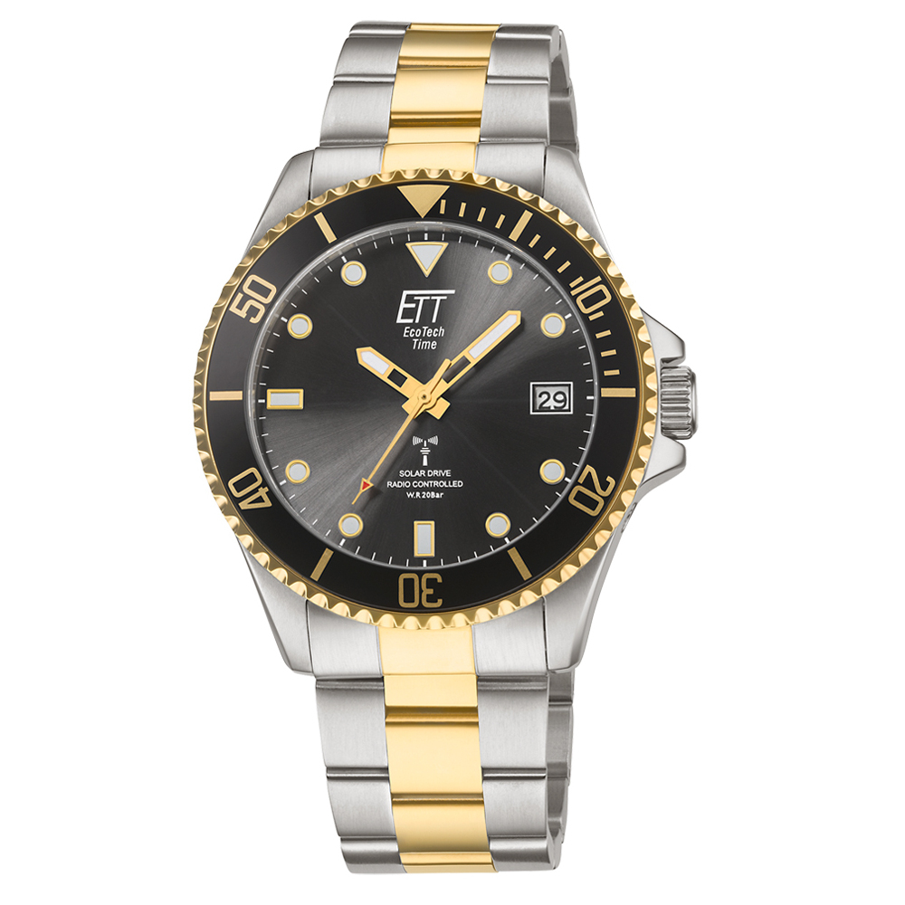 ETT Eco Tech Time Funk-Solar EGS-11606-25M Herren Armbanduhr Taucheruhr 20ATM bicolor