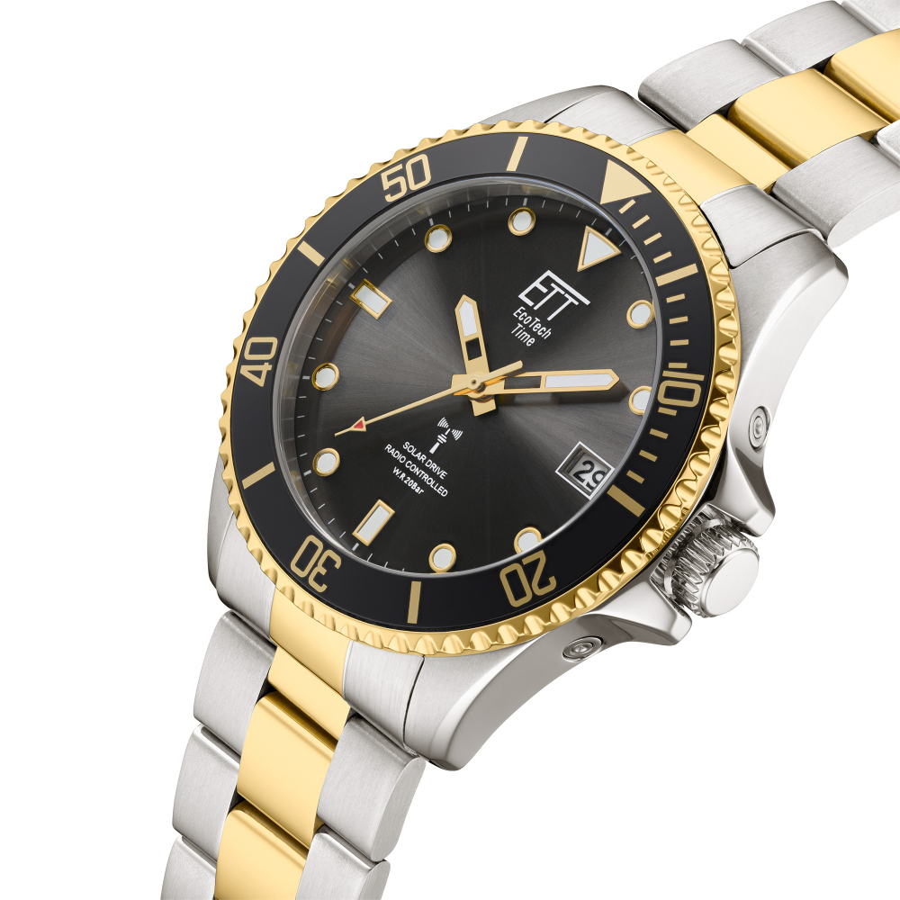 ETT Eco Tech Time Funk-Solar EGS-11606-25M Herren Armbanduhr Taucheruhr 20ATM bicolor