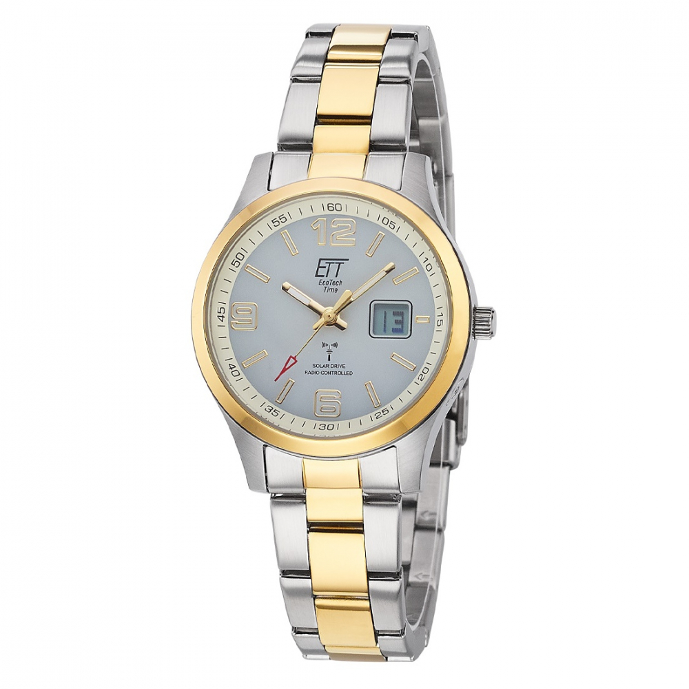 ETT EcoTechTime ELS-11590-12M Goby Funk-Solar Damenuhr Day-Date bicolor