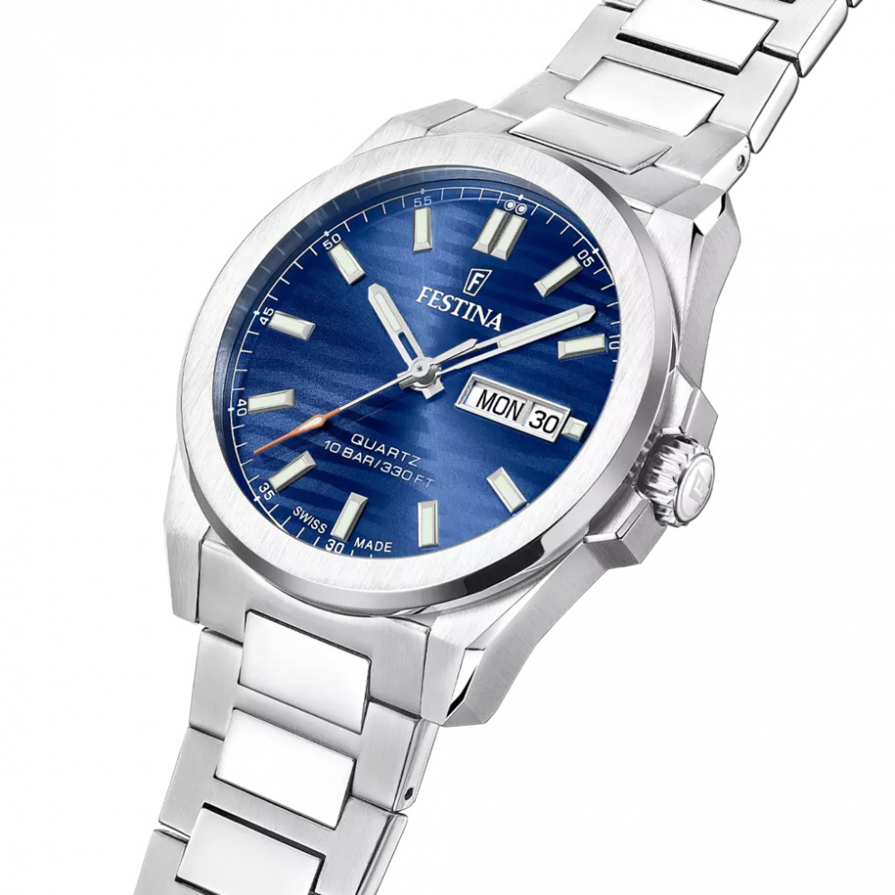 Festina DUNE F20073-3 swiss made Uhr 10ATM Day-Date, Saphirglas, Blau, 40mm