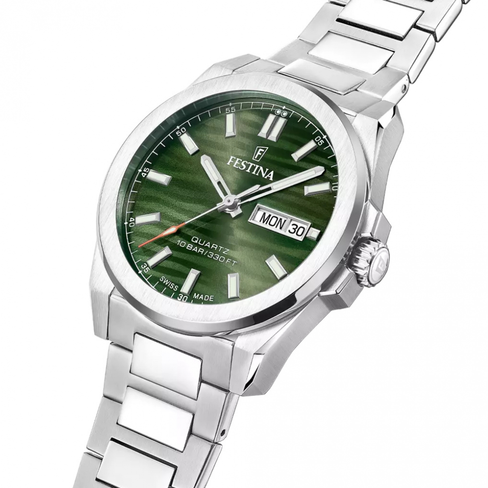 Festina DUNE F20073-4 swiss made Uhr 10ATM Day-Date, Saphirglas, grün, 40mm