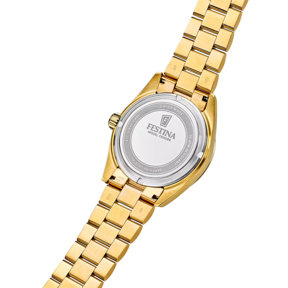 Festina Herren Armbanduhr F20086-A Edelstahl goldfarben swiss made