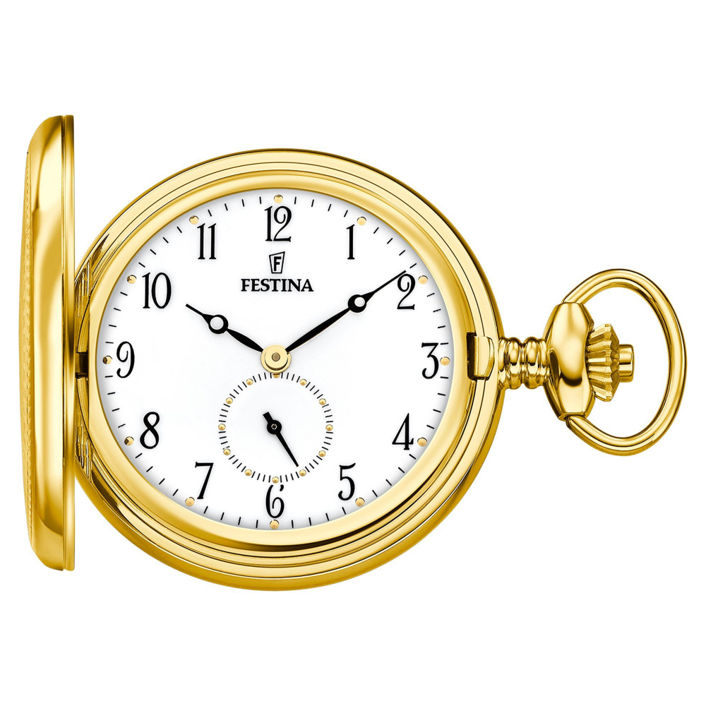 FESTINA F2029-1 Savonette Taschenuhr mit Kette, kleine Sekunde, goldfarben
