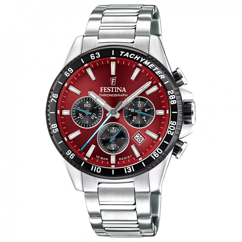 Festina F20560-7 Timeless Chrono Rot Herren Armbanduhr Edelstahl