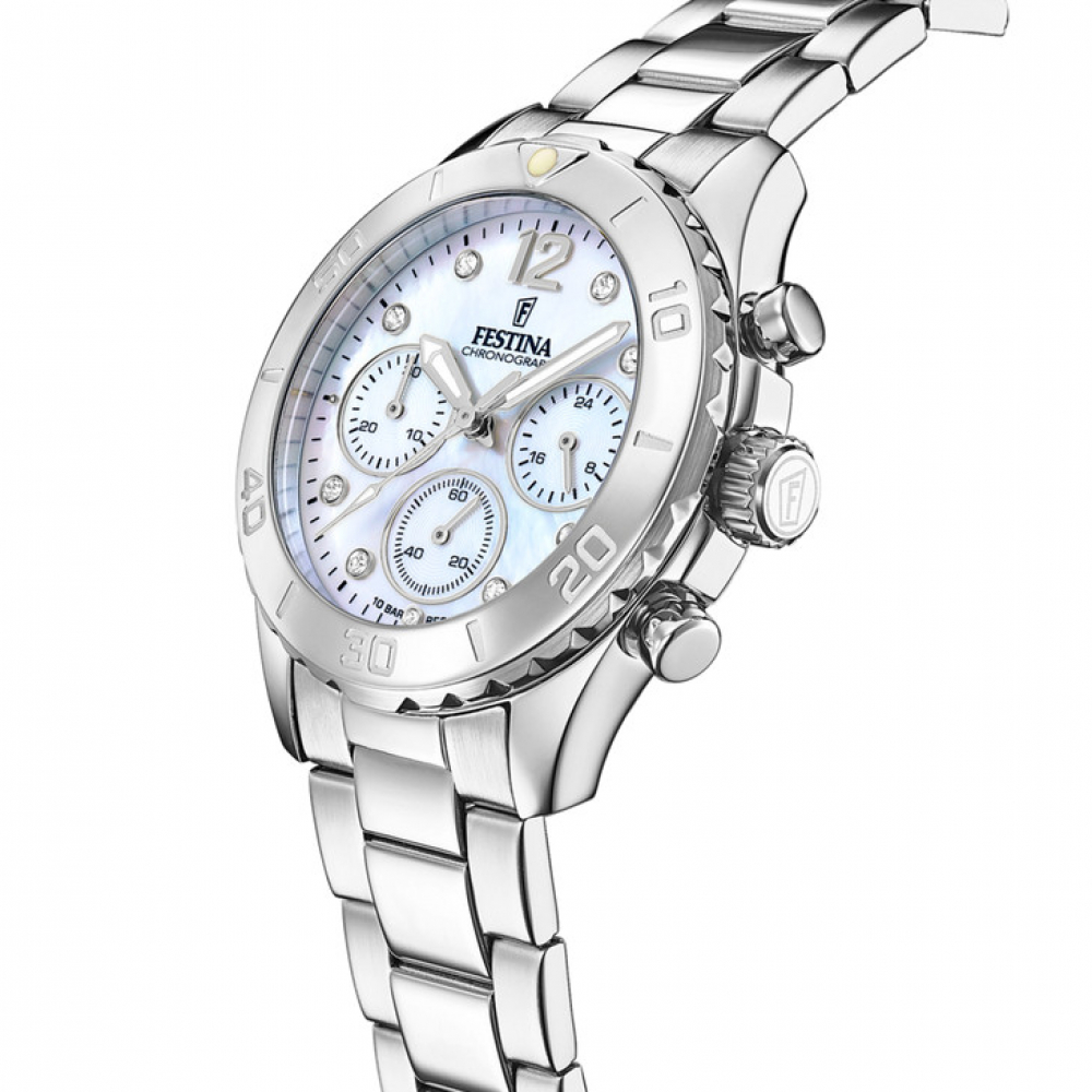 FESTINA Damen Uhr Chrono Boyfriend F20603-1 Edelstahl perlmutt