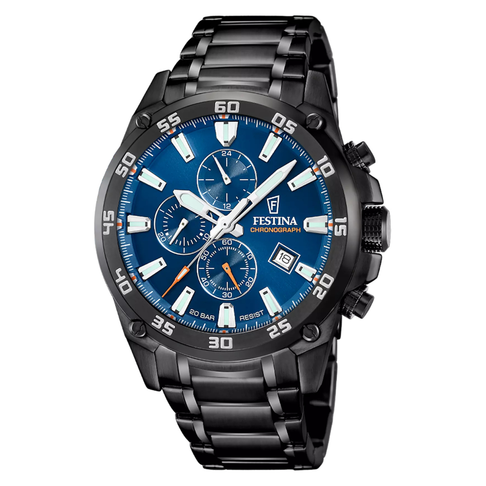 Festina F20735-1 Herren Armbanduhr Chrono schwarz-blau 20ATM, 47mm