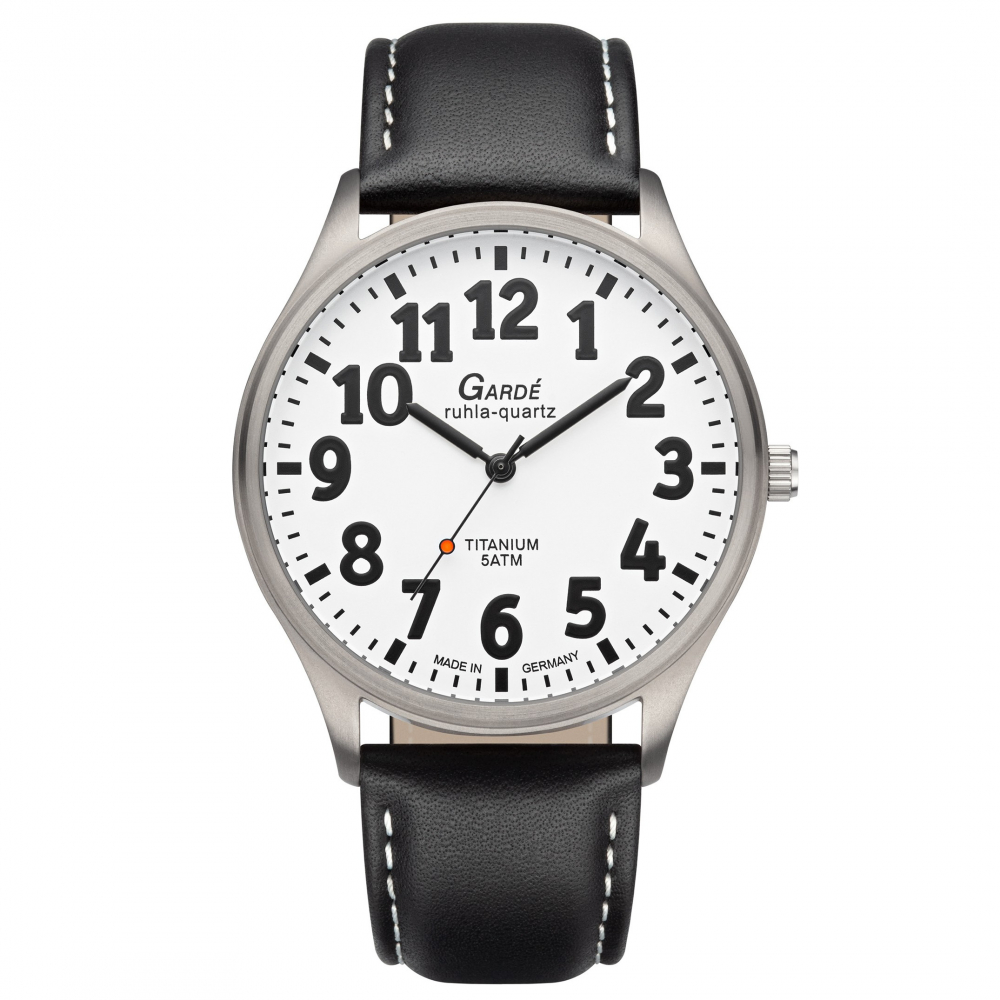 Garde Herren Armbanduhr Titan 17-75 Ronda-Werk Lederband sehbehinderten gerecht