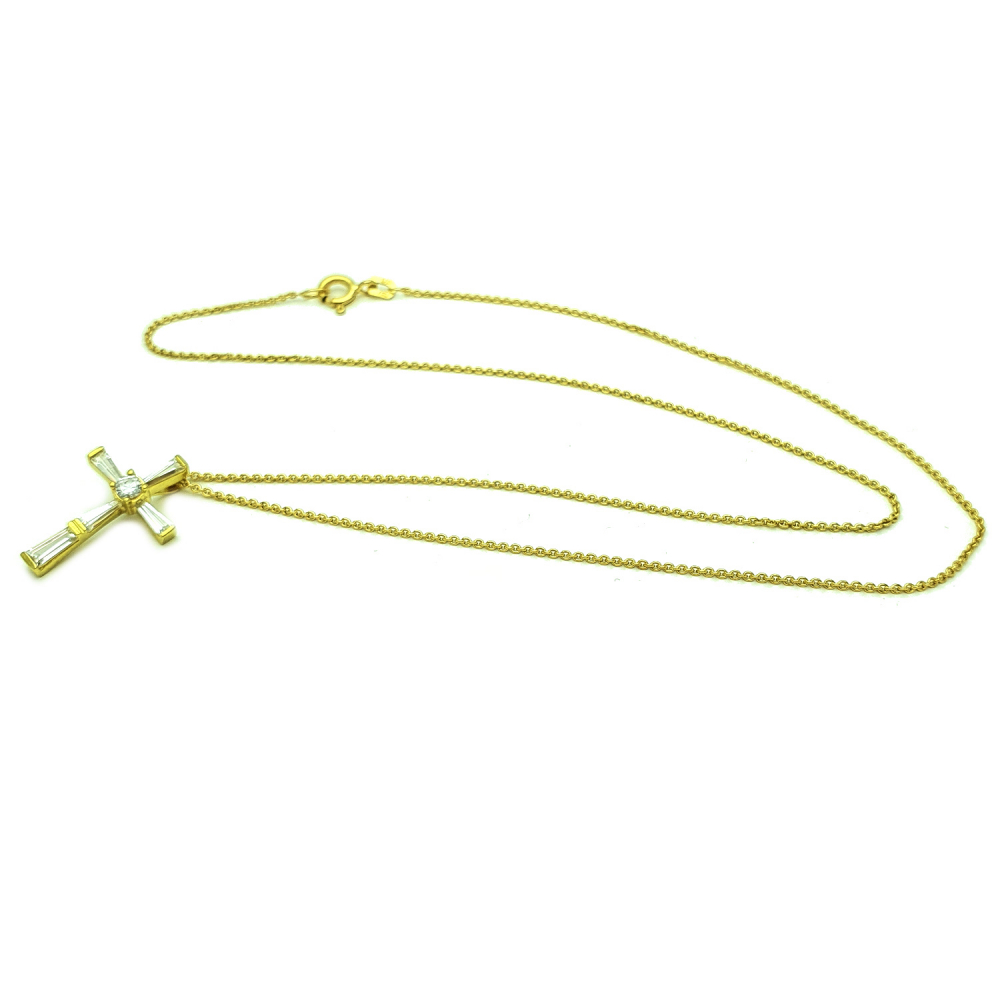333/8K Gold Kreuz Anhänger mit Kette Gelbgold Länge 42cm mit 6 Zirkonia