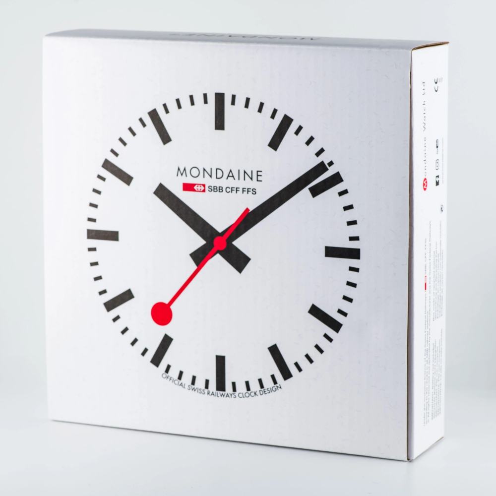 MONDAINE Wanduhr schwarz, Durchmesser 25cm A990.CLOCK.64SBB