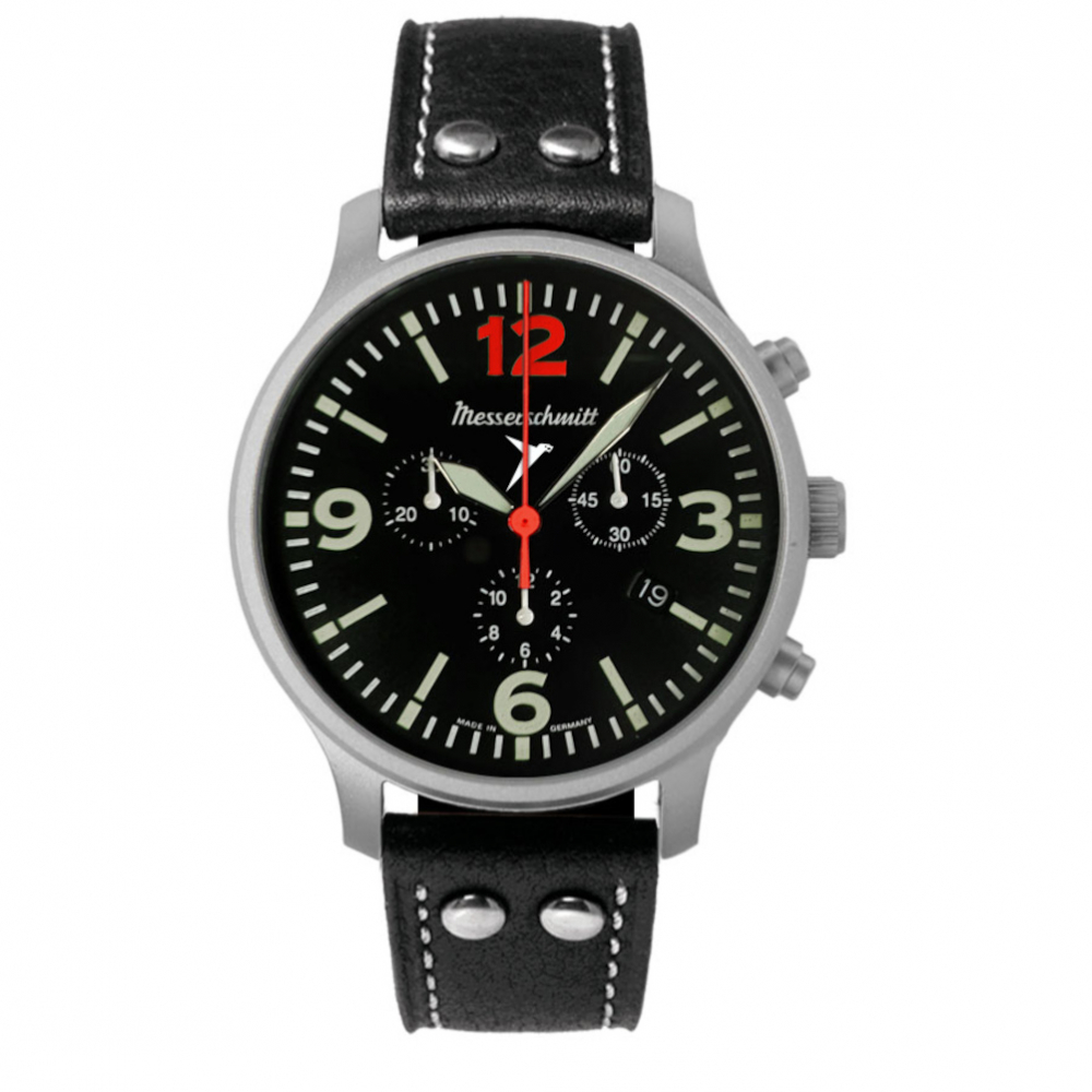 Messerschmitt ME-3H205R12-L Armbanduhr Rote12 Chronograph Lederband Fliegeruhr