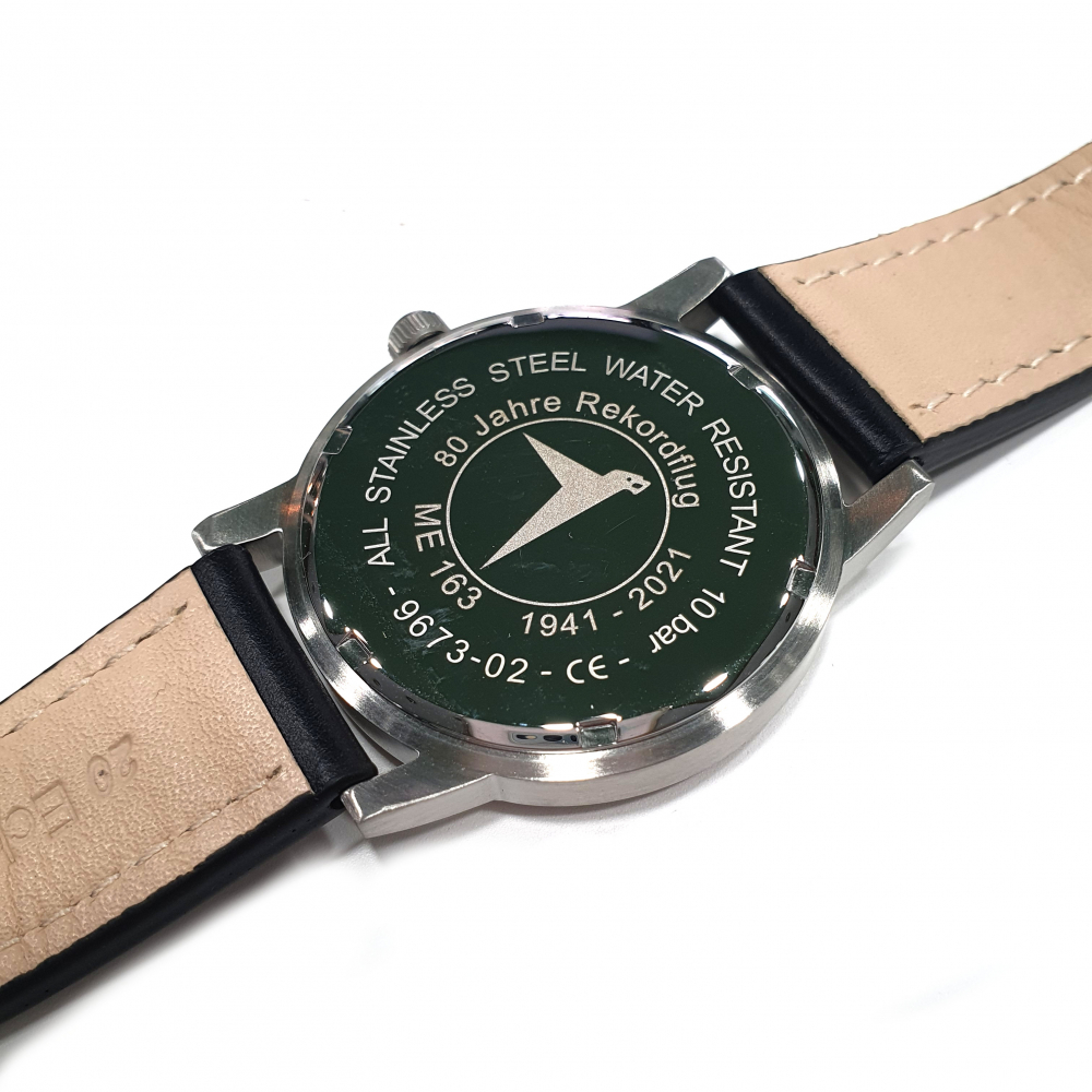 Messerschmitt ME163-80-5 Fliegeruhr Lederband Ronda-Werk, 10ATM