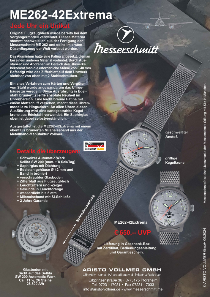 Messerschmitt ME262-42Extrema Herren Armbanduhr Automatik Fliegeruhr