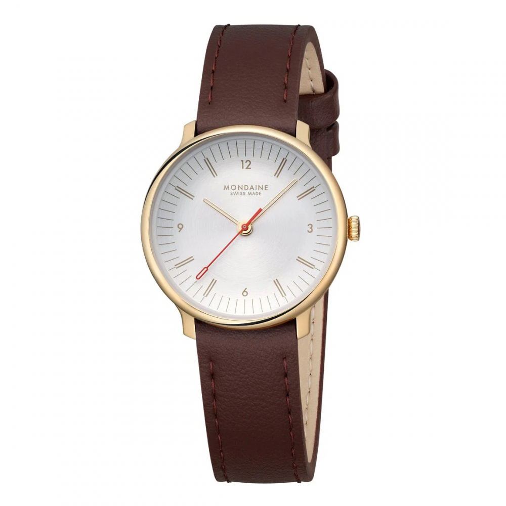 MONDAINE Armbanduhr MLE.33110.LGV Doppio Saphirglas, 33mm, Veganes Traubenleder