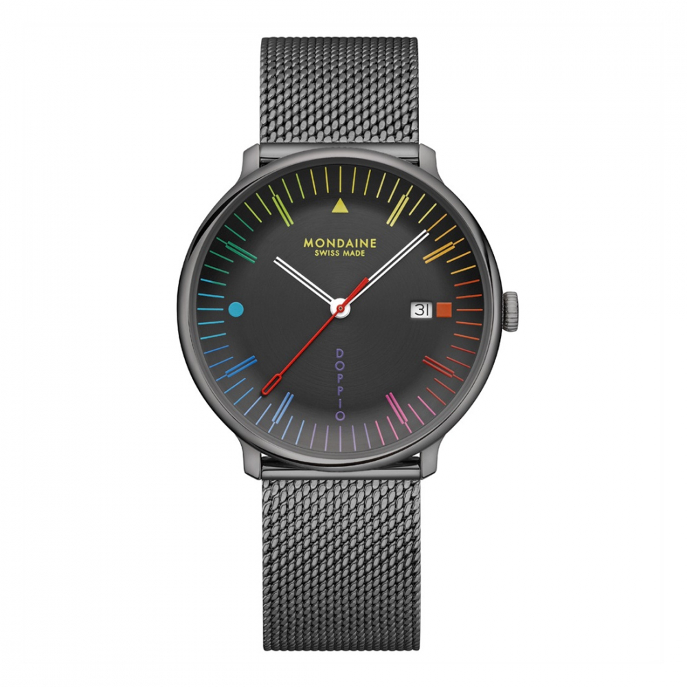 MONDAINE Armbanduhr MLE.41221.SM Doppio Saphirglas, Milanaise, 41mm, schwarz