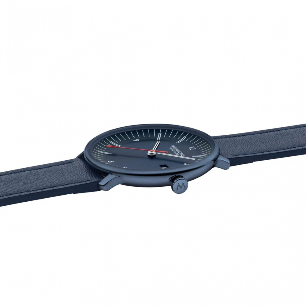 MONDAINE Armbanduhr MLE.41240.LDV Doppio Saphirglas, 41mm, Blaues Veganes Apfelleder