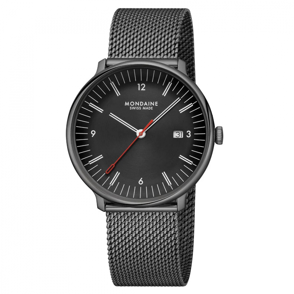 MONDAINE Armbanduhr MLE.41220.SM Doppio Saphirglas, Milanaise, 41mm, schwarz