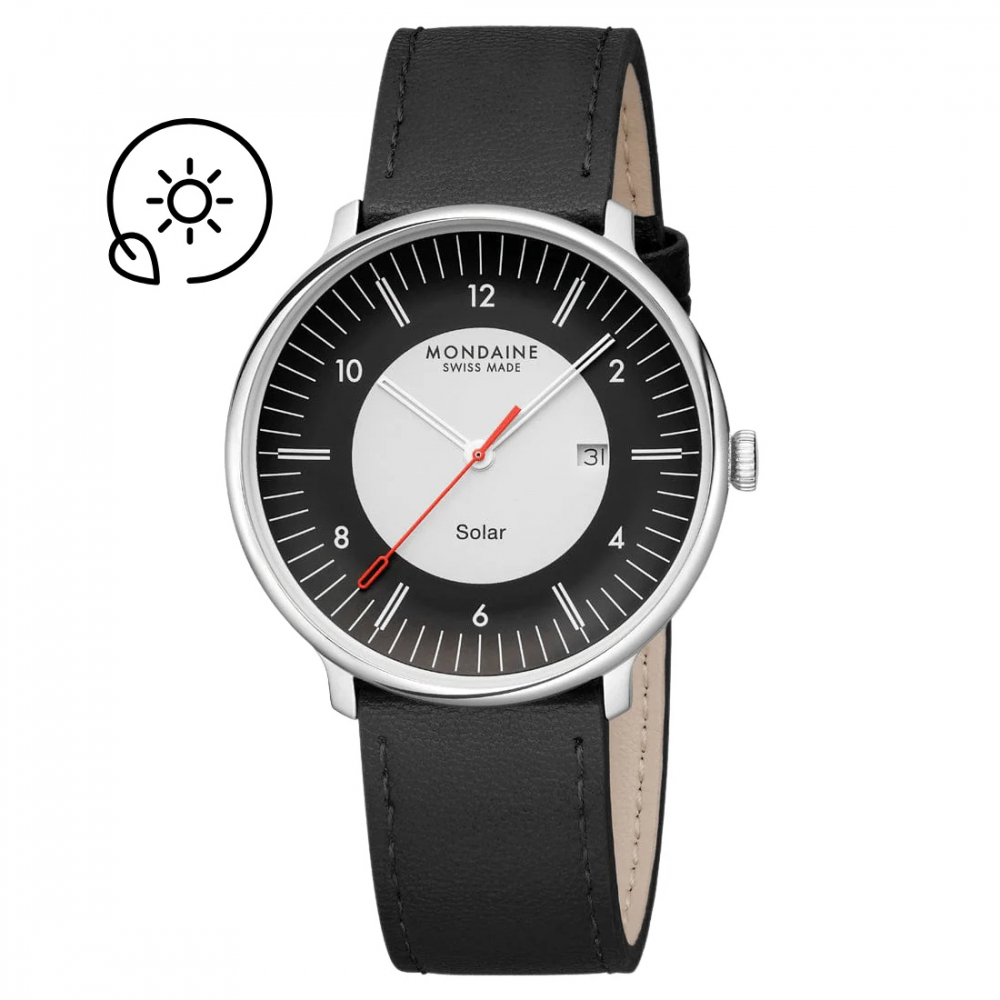 MONDAINE Armbanduhr MLE.41920.LBV SOLAR Doppio Saphirglas, 41mm, Veganes Traubenleder