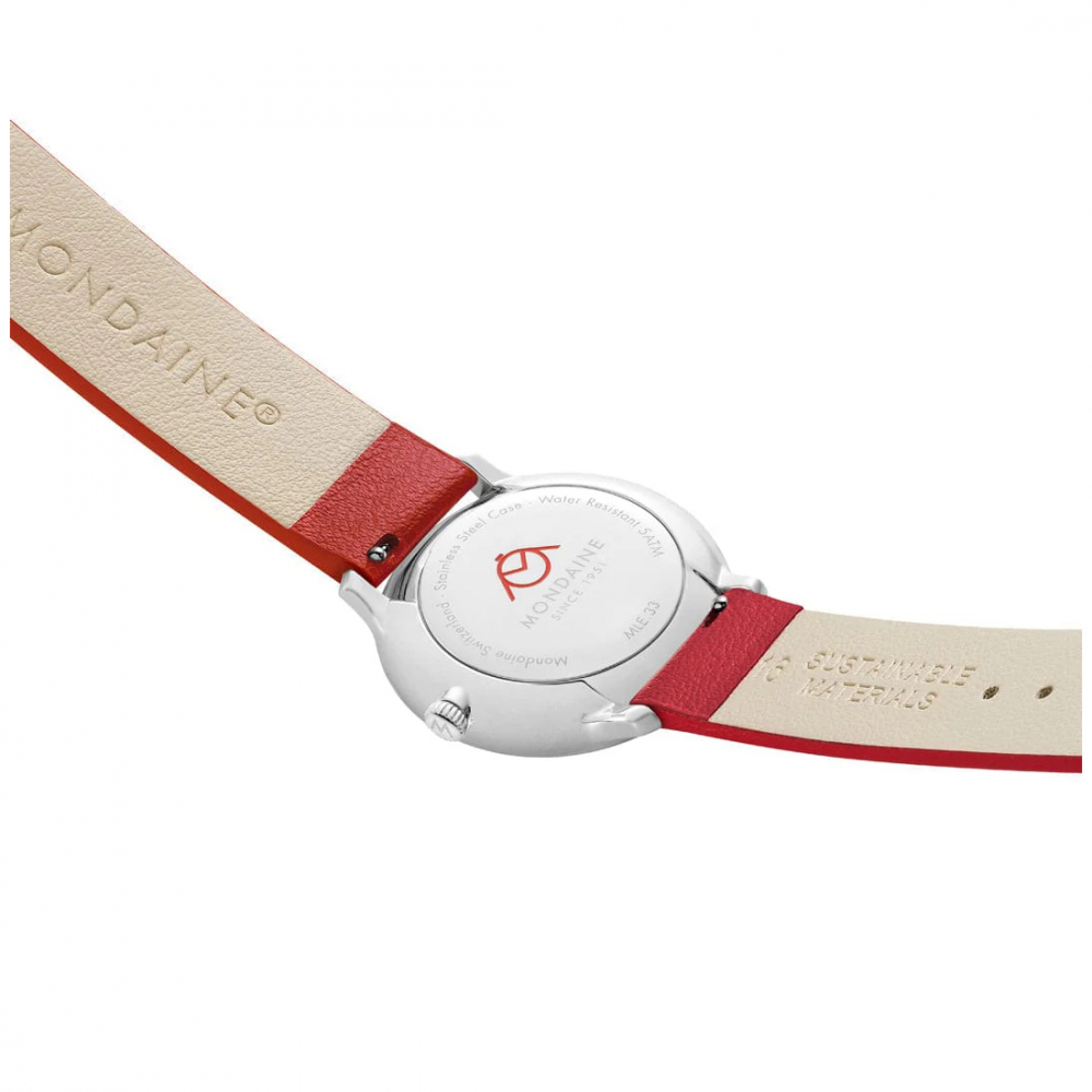 MONDAINE Armbanduhr MLE.33110.LCV Doppio Saphirglas, 33mm, Veganes Traubenleder