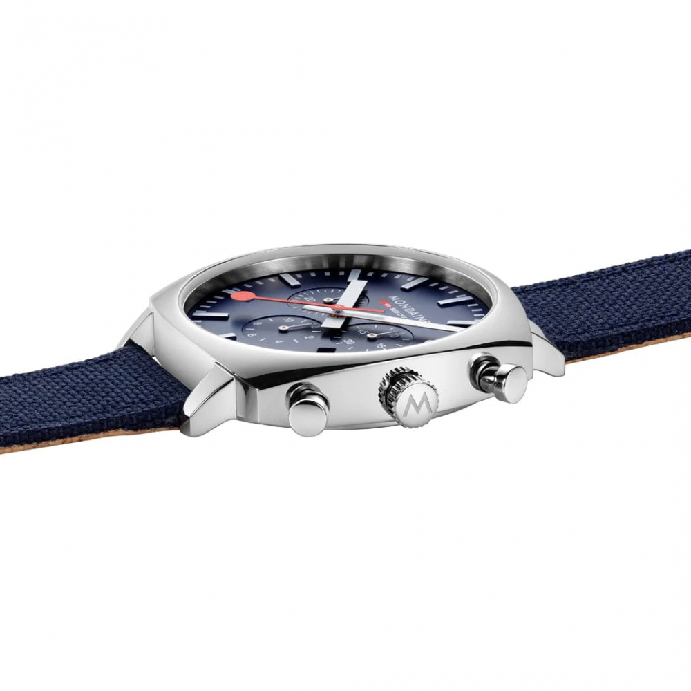 Mondaine Herren Armbanduhr Squar Chrono Blau MSL.41440.LD.SET Saphirglas, Wechselband