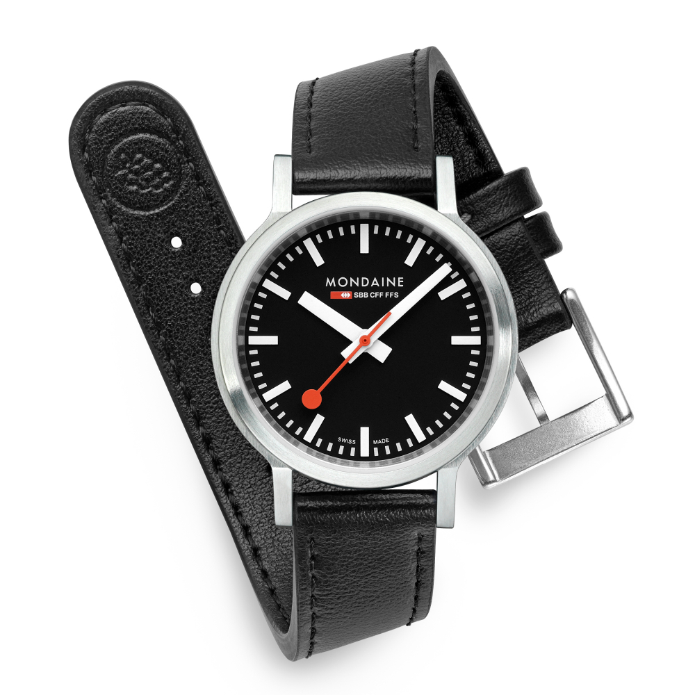MONDAINE MST.34020.LBV.SET Damenuhr schwarz stop2go Saphirglas, 34mm mit Extraband