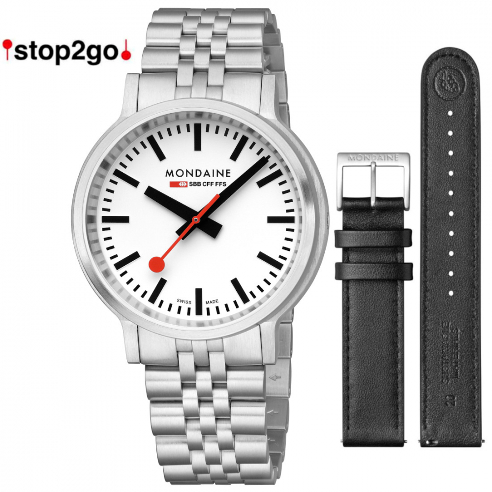 MONDAINE Herren Armbanduhr stop2go springender Minutenzeiger A512.30358.16SBB, Saphirglas