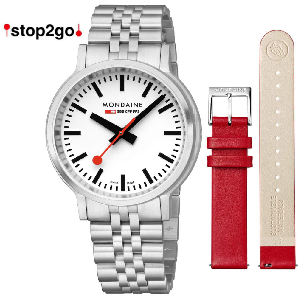MONDAINE Herren Armbanduhr stop2go springender Minutenzeiger A512.30358.16SBB, Saphirglas