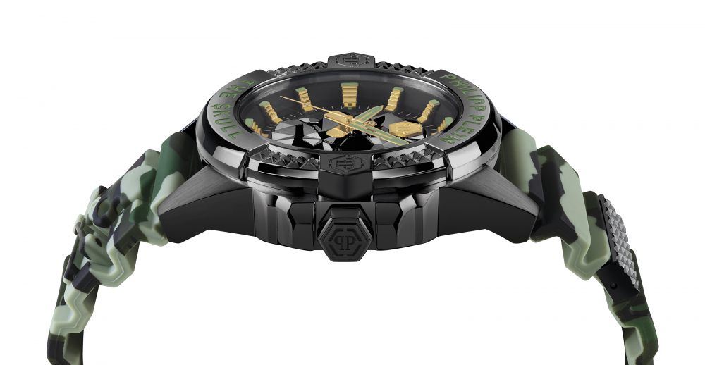 Philipp Plein Herren Armbanduhr PWAAA0821 The Skull Grün Camouflage