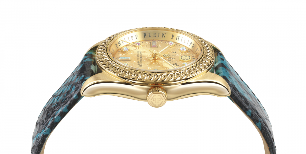 Philipp Plein Damen Armbanduhr PWDAA0221 Queen goldfarben, Lederband