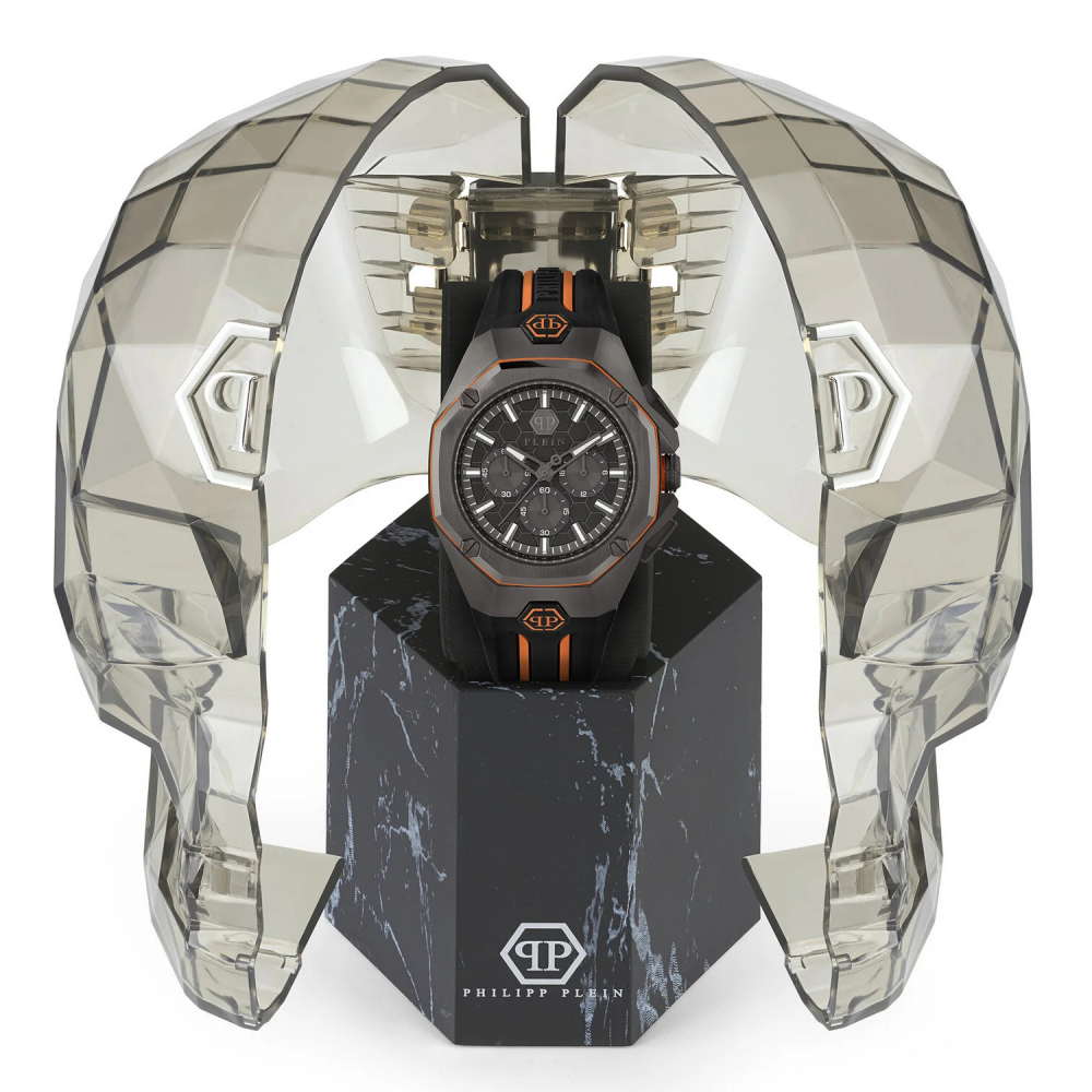 Philipp Plein Herren Armbanduhr PWTBA0523 OCTAGON Chrono Silikon schwarz-orange