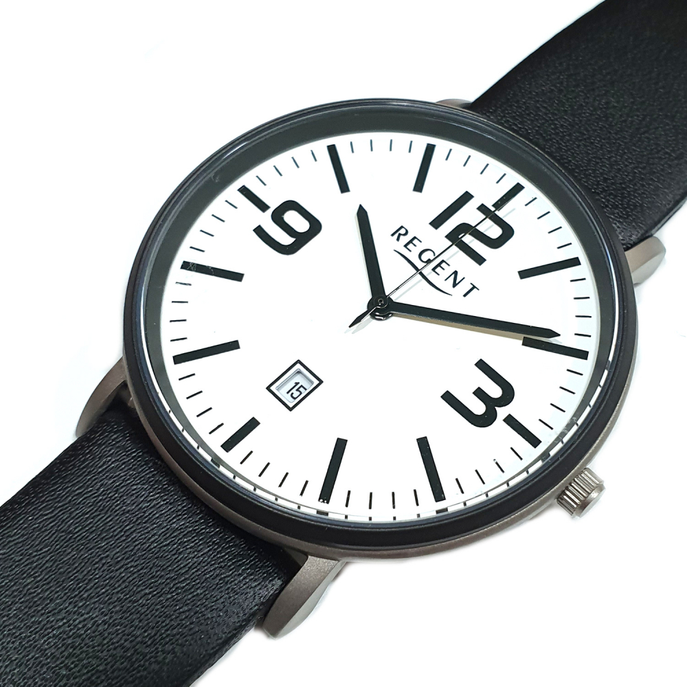 Regent Herren Armbanduhr 40mm F-847 Datum Titan Lederband