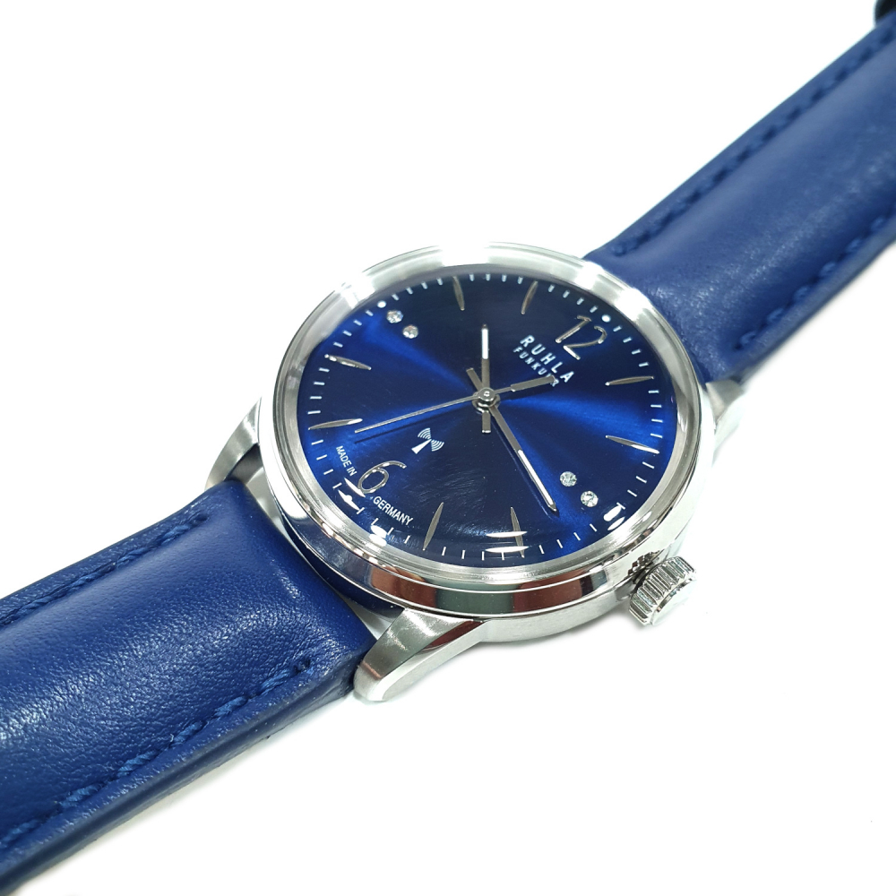 GARDE UMR Ruhla Damen Armbanduhr Funkuhr 122-53A blaues Lederband 35mm