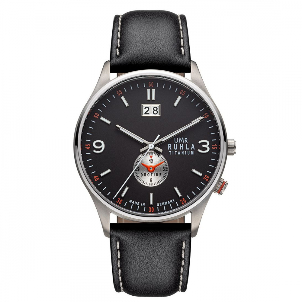 UMR Ruhla Classic Herren Armbanduhr Titan 17084 Dualtime, Groß-Datum, Grün