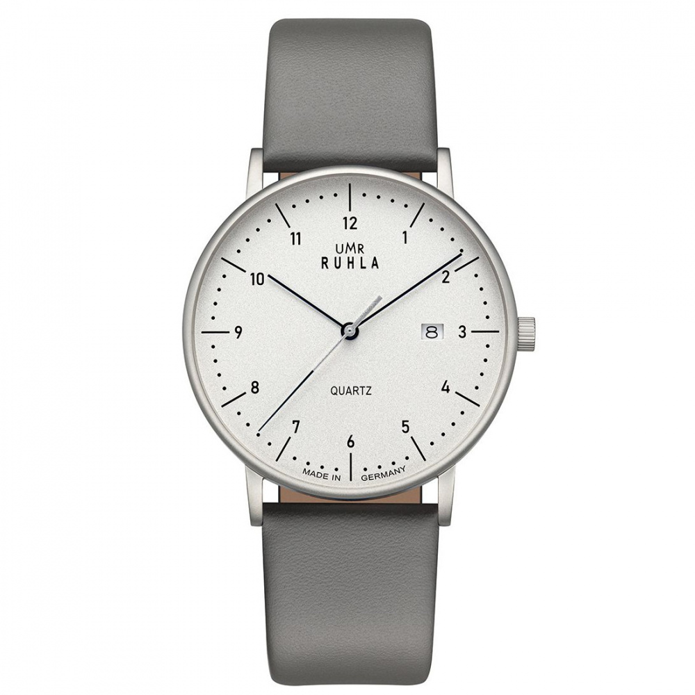 Ruhla Herren Armbanduhr Classic 30431 gr Ronda-Werk Lederband grau, 39mm