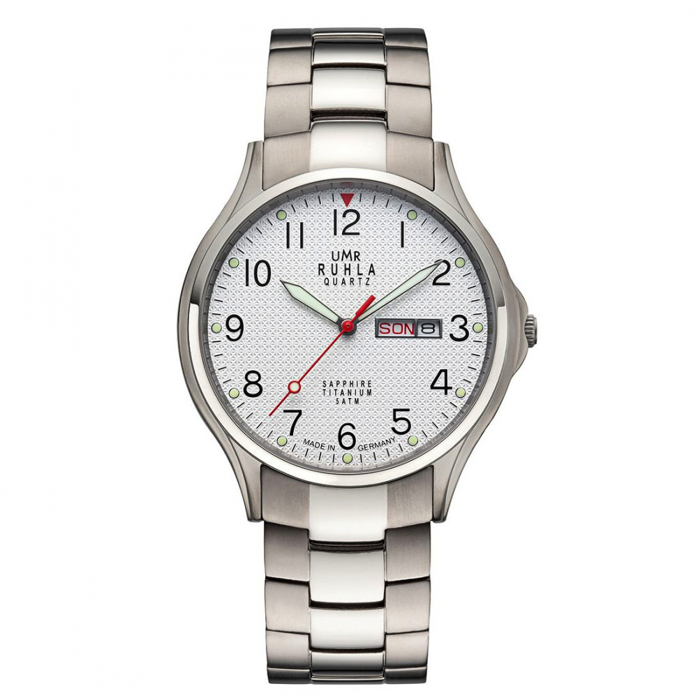 UMR Ruhla Classic Herren Armbanduhr Titan 90408 Day-Date, Saphirglas, 40mm