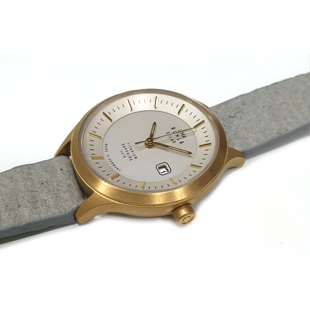 UMR Ruhla Solar Damen Armbanduhr Titan 96961 Datum Lederband Saphirglas
