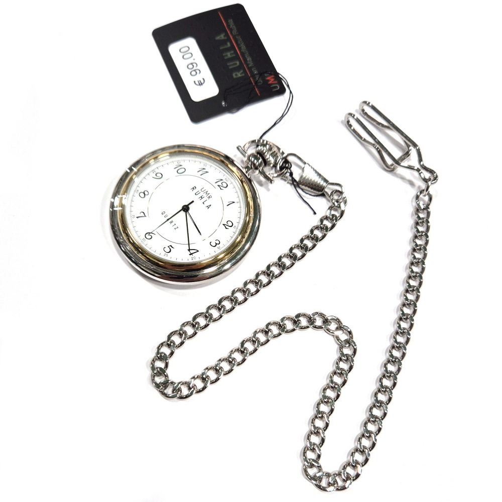 UMR RUHLA TU 8053 Taschenuhr, Ronda-Werk, mit Aufsteller und Kette