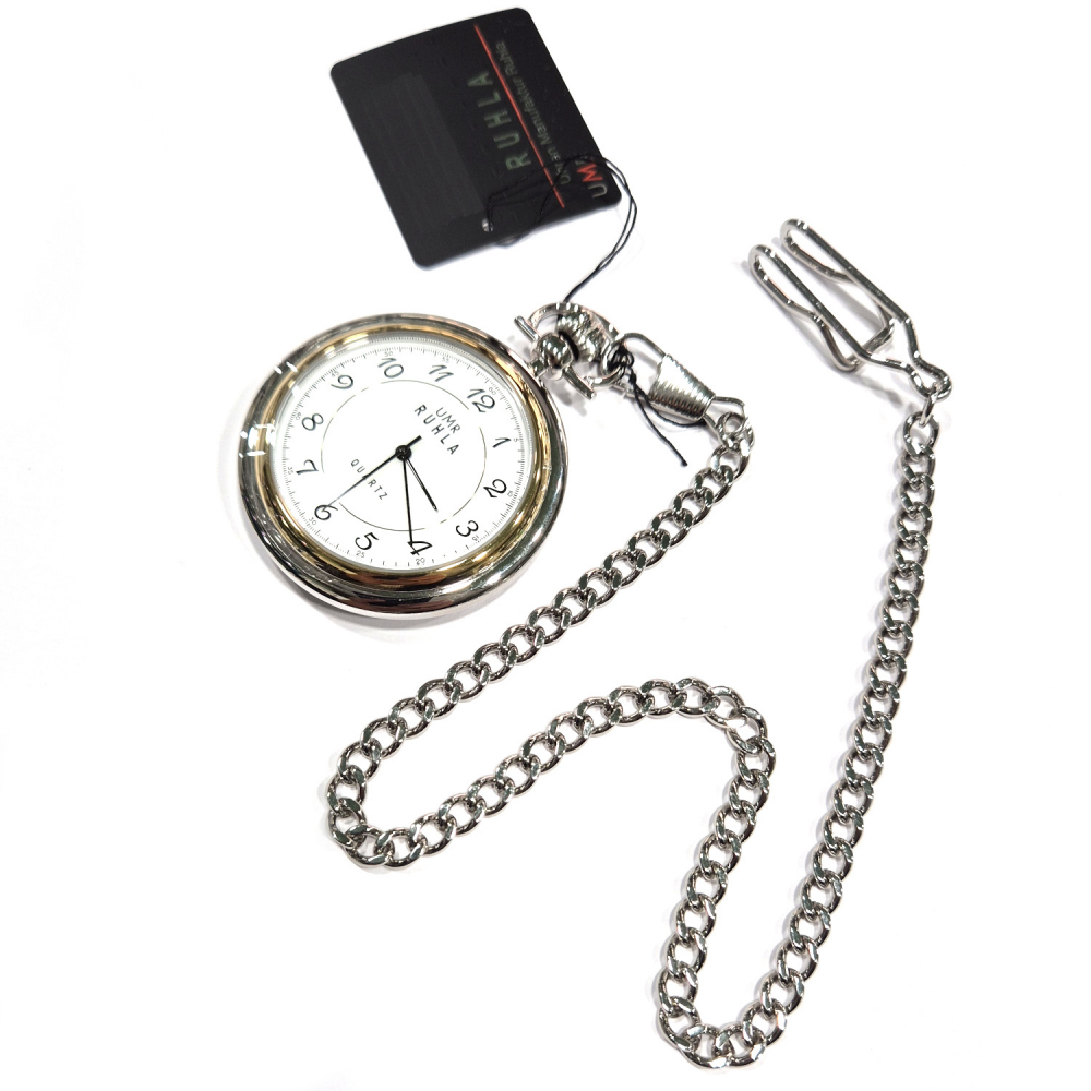 UMR RUHLA TU 8053 Taschenuhr, Ronda-Werk, mit Aufsteller und Kette