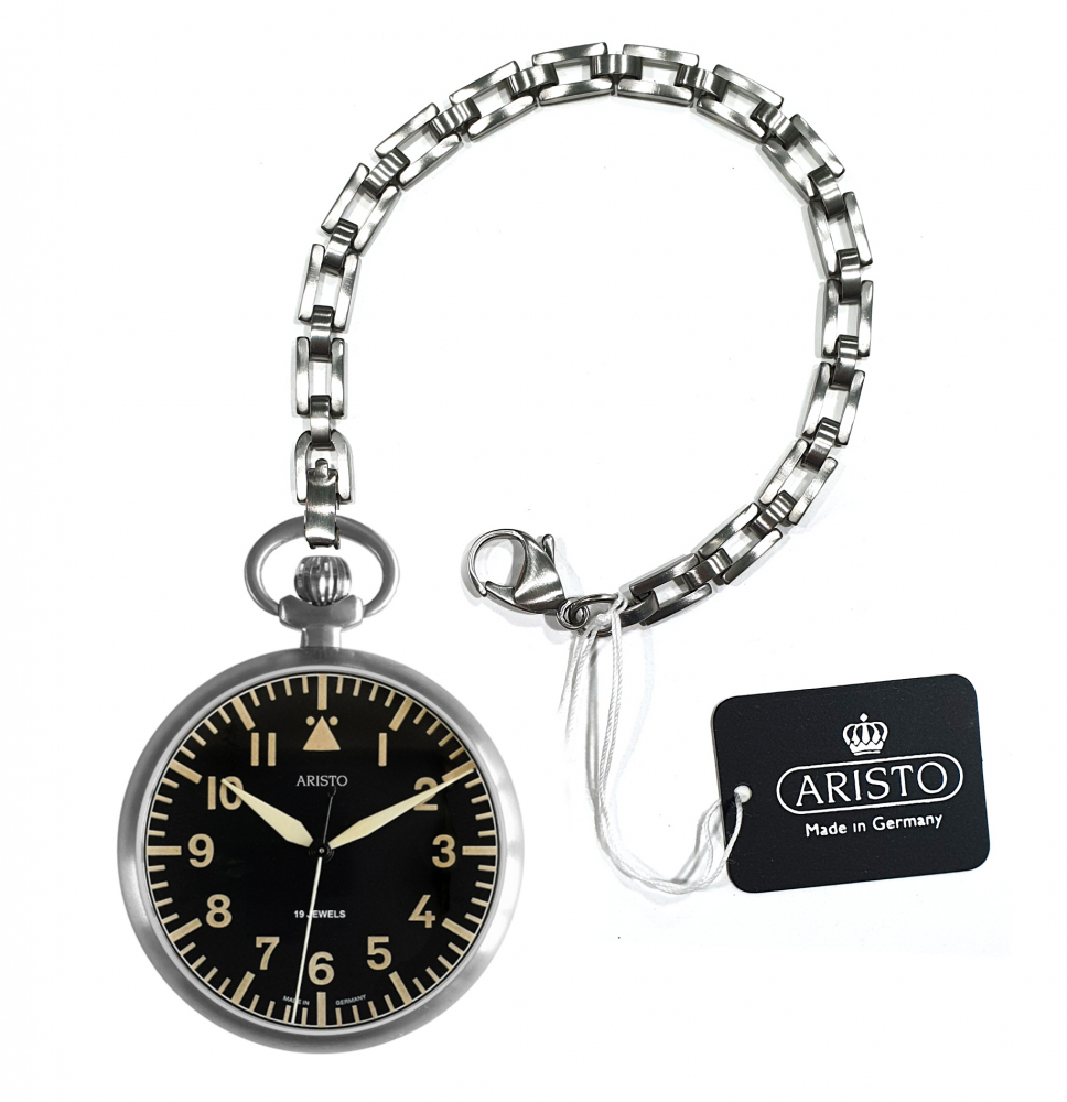 Aristo TAU-1 Taschenuhr mit Kette, Sellita-Werk Handaufzug, Leuchtziffern- und Zeiger