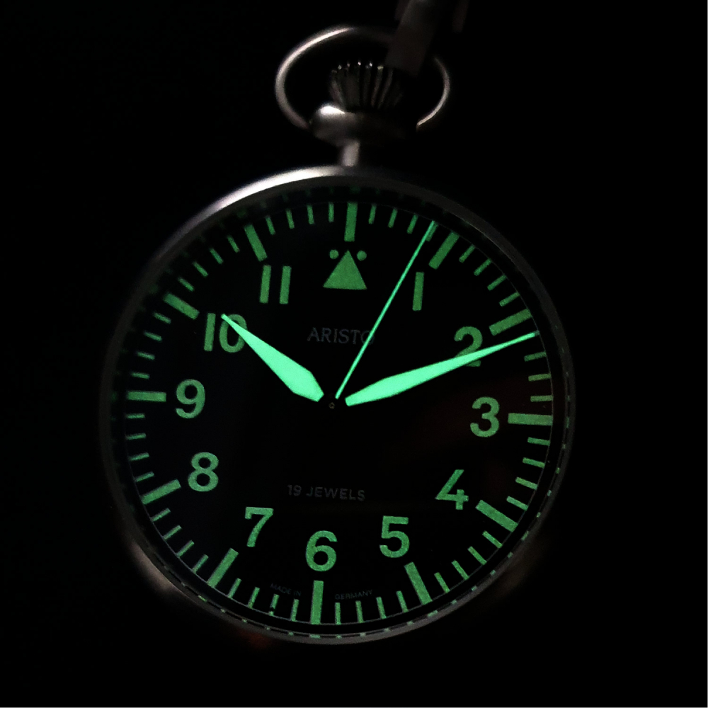 Aristo TAU-1 Taschenuhr mit Kette, Sellita-Werk Handaufzug, Leuchtziffern- und Zeiger