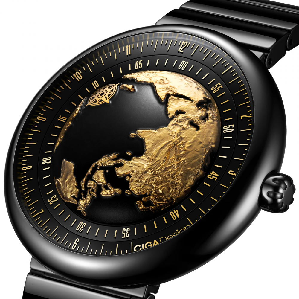 CIGA design Uhr U033-BG01-6B7B Blue Planet II GILDED AGE Automatik Gold-Schwarz