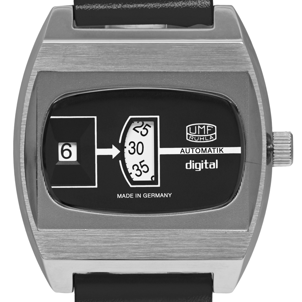 UMF Ruhla 1434-2 Armbanduhr Scheibenuhr Automatik, Saphirglas, 41mm, schwarz