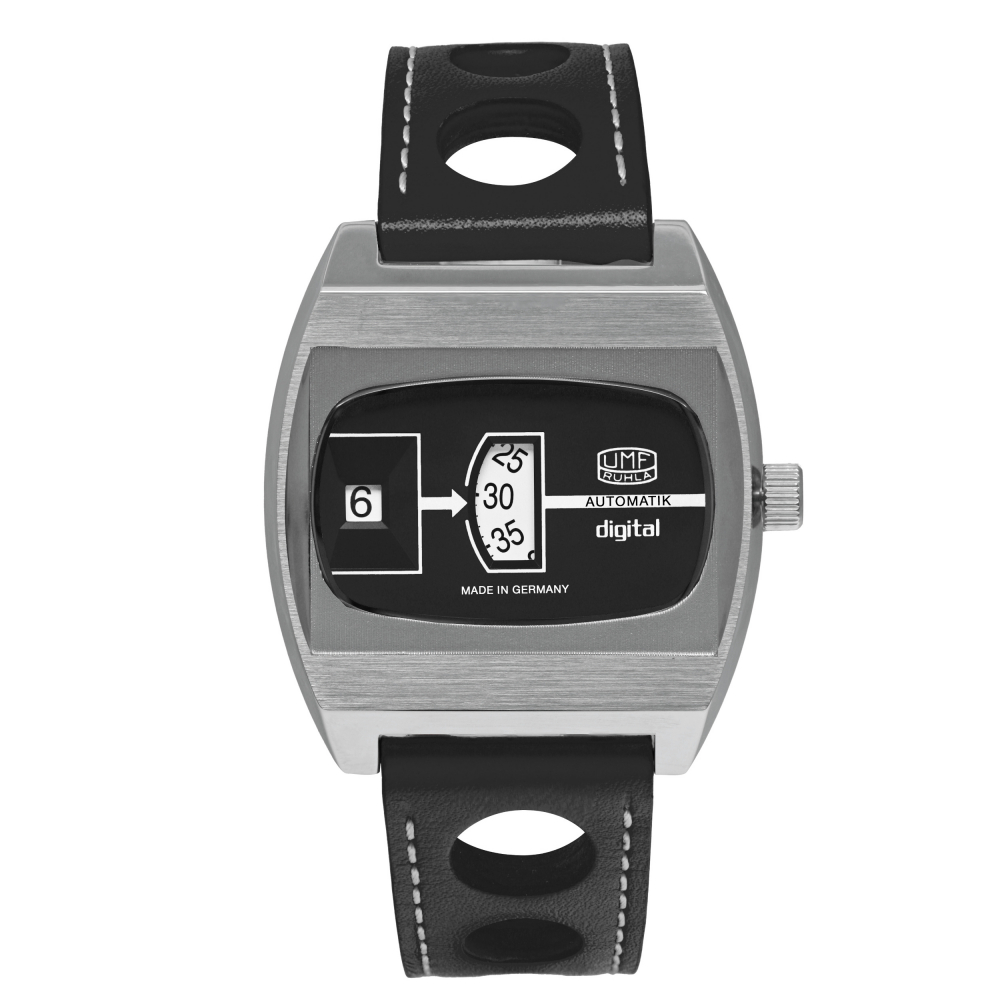 UMF Ruhla 1434-2 Armbanduhr Scheibenuhr Automatik, Saphirglas, 41mm, schwarz